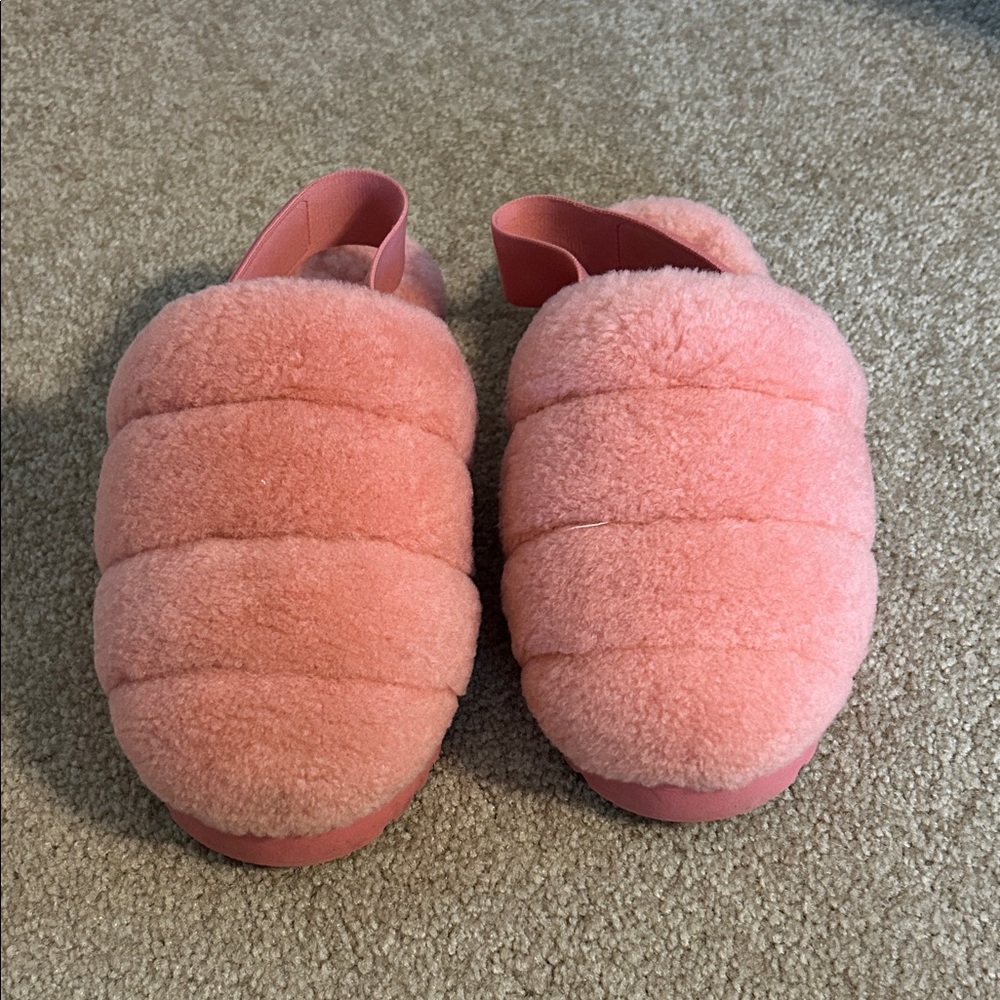 Ugg Plush Pink Shearling Slide Slippers Shoes